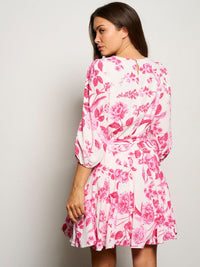 ******NOT READY********WOMEN'S 3/4 SLEEVES SELF TIE FLORAL MINI DRESS