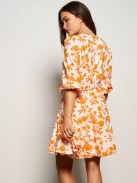 ******NOT READY********WOMEN'S 3/4 SLEEVES SELF TIE FLORAL MINI DRESS