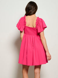 WOMEN'S SHORT RUFFLE SLEEVE V-NECK FIT & FLARE MINI DRESS