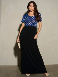 WOMEN'S SHORT SLEEVE POCKETS STARS PRINT MAXI DRESS