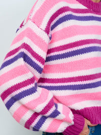 WOMEN'S LONG SLEEVE COLORBLOCK STRIPES PULLOVER SWEATER