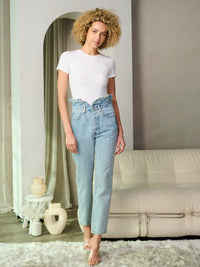 WOMEN'S BUTTON CLOSURE HIGH WAIST DENIM PANTS