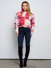 WOMEN'S LONG SLEEVE ZIP UP FRONT POCKETS PUFFER MULTI PRINT JACKET