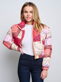 WOMEN'S LONG SLEEVE ZIP UP FRONT POCKETS PUFFER MULTI PRINT JACKET