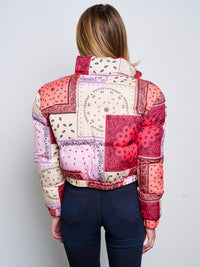 WOMEN'S LONG SLEEVE ZIP UP FRONT POCKETS PUFFER MULTI PRINT JACKET