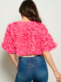 WOMEN'S BUTTON CLOSURE RUFFLE DETAILED CARDIGAN