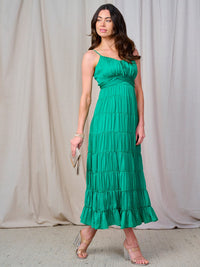 WOMEN'S SLEEVELESS OPEN BACK TIERED RUFFLE MAXI DRESS