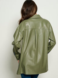 WOMEN'S LONG SLEEVE BUTTON UP PU PLEATHER OVERSIZED TOP