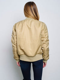 WOMEN'S LONG SLEEVE ZIP UP FRONT POCKETS BOMBER JACKET