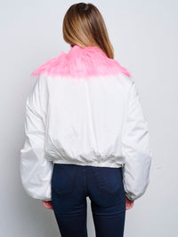 WOMEN'S LONG SLEEVE BUTTON UP REMOVABLE NECK COLORBLOCK JACKET