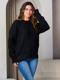 WOMEN'S LONG SLEEVE FUZZY DETAILED PULLOVER SWEATER