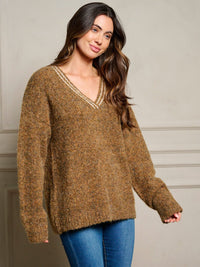WOMEN'S LONG SLEEVE V-NECK PULLOVER SWEATER