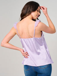 WOMEN'S SLEEVELESS V-NECK SATIN TANK TOP