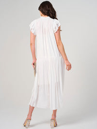 WOMEN'S RUFFLE SLEEVE V-NECK TIERED FLORAL PRINT MAXI DRESS