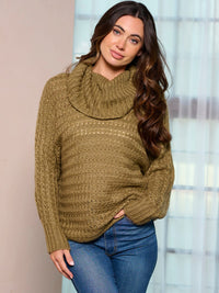WOMEN'S LONG SLEEVE TURTLE NECK KNIT PULLOVER SWEATER