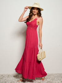 WOMEN'S SLEEVELESS V-NECK CUT OUT DETAILED OPEN BACK MAXI DRESS