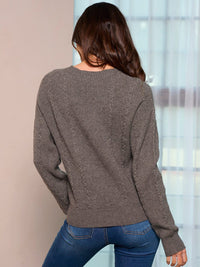 WOMEN'S LONG SLEEVE KNIT DITSY FLOWERS PULLOVER SWEATER