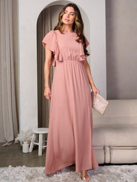 WOMEN'S SHORT RUFFLE SLEEVE SIDE SLIT MAXI DRESS