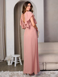 WOMEN'S SHORT RUFFLE SLEEVE SIDE SLIT MAXI DRESS
