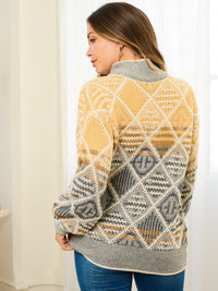WOMEN'S LONG SLEEVE TURTLE NECK MULTI PULLOVER SWEATER