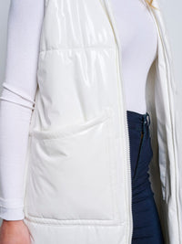 WOMEN'S SLEEVELESS ZIP UP FRONT POCKETS PU PLEATHER LONG PUFFER VEST