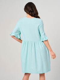 WOMEN'S SHORT RUFFLE SLEEVE FRONT POCKETS TUNIC MINI DRESS
