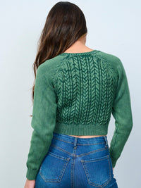 WOMEN'S LONG SLEEVES BUTTON UP CABLE KNIT CROP TOP