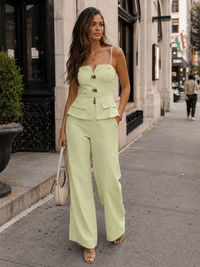 WOMEN'S SLEEVELESS V-NECK PEPLUM TOP & ZIP UP POCKETS WIDE LEG PANTS 2PC. SET