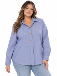 PLUS SIZE LONG SLEEVE BUTTON UP STRIPES SHIRT