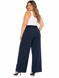PLUS SIZE BUTTON CLOSURE CROCHET WAIST FRONT POCKETS WIDE LEG PANTS
