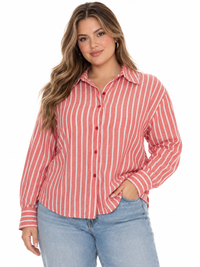 PLUS SIZE LONG SLEEVE BUTTON UP STRIPES SHIRT