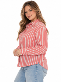 PLUS SIZE LONG SLEEVE BUTTON UP STRIPES SHIRT