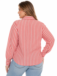 PLUS SIZE LONG SLEEVE BUTTON UP STRIPES SHIRT