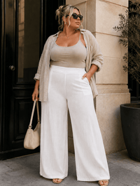 PLUS SIZE ELASTIC WAIST FRONT POCKETS WIDE LEG PANTS