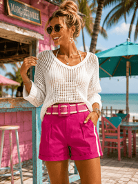 WOMEN'S BUTTON CLOSURE FRONT POCKETS BELTED MINI SHORTS