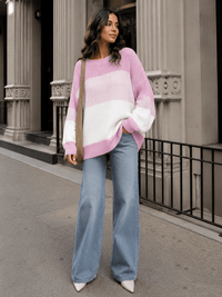 WOMEN'S LONG DETAILED SLEEVE COLORBLOCK KNIT PULLOVER SWEATER