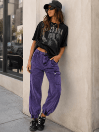 WOMEN'S BUTTON CLOSURE FRONT POCKETS WASHED JOGGER DENIM PANTS