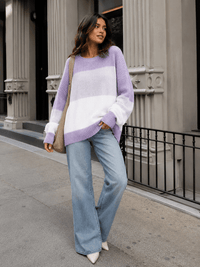 WOMEN'S LONG DETAILED SLEEVE COLORBLOCK KNIT PULLOVER SWEATER