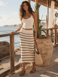 WOMEN'S ELASTIC WAIST COLORBLOCK KNIT MAXI SKIRT