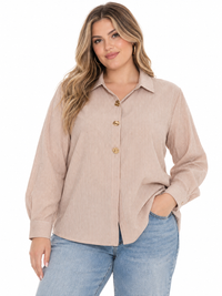 PLUS SIZE LONG SLEEVE BUTTON UP STRIPES SHIRT