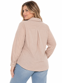 PLUS SIZE LONG SLEEVE BUTTON UP STRIPES SHIRT