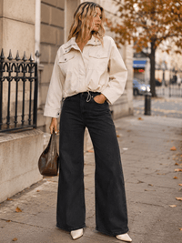 WOMEN'S LONG SLEEVE BUTTON UP FRONT POCKETS ADJUSTABLE WAIST JACKET