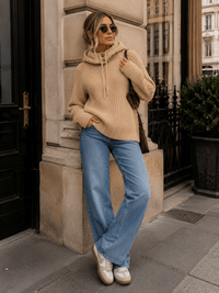WOMEN'S LONG SLEEVE HOODED KNIT PULLOVER SWEATER