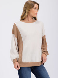 WOMEN'S LONG SLEEVE RIBBED COLORBLOCK TOP