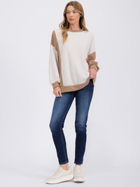 WOMEN'S LONG SLEEVE RIBBED COLORBLOCK TOP