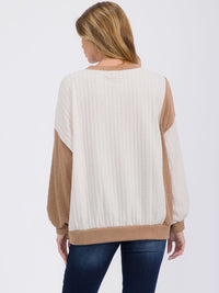 WOMEN'S LONG SLEEVE RIBBED COLORBLOCK TOP