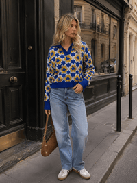 WOMEN'S LONG SLEEVE V-NECK FLORAL PRINT PULLOVER SWEATER