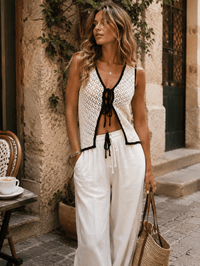 WOMEN'S SLEEVELESS FRONT TIE CROCHET TOP