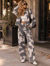 WOMEN'S BUTTON CLOSURE POCKETS TIE DYE DENIM PANTS