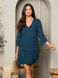 WOMEN'S 3/4 SLEEVES V-NECK MINI DRESS